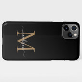 Moderne zwarte goudmonogram Feminine Script Name iPhone Hoesje (Achterkant horizontaal)