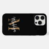 Moderne zwarte goudmonogram Feminine Script Name iPhone Hoesje (Achterkant horizontaal)