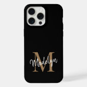 Moderne zwarte goudmonogram Feminine Script Name iPhone Hoesje (Achterkant)