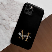Moderne zwarte goudmonogram Feminine Script Name iPhone Hoesje