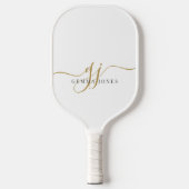 Moderne zwarte goudmonogram Feminine Script Name Pickleball Paddle (Voorkant)