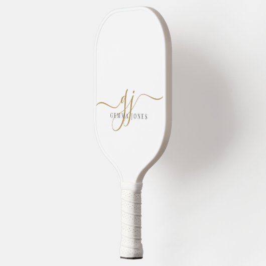 Moderne zwarte goudmonogram Feminine Script Name Pickleball Paddle (Links)