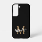 Moderne zwarte goudmonogram Feminine Script Name Samsung Galaxy Hoesje (Achterkant)