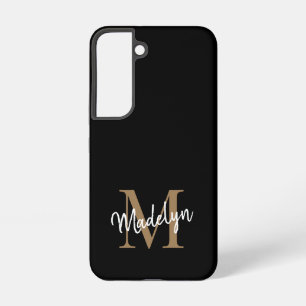 Moderne zwarte goudmonogram Feminine Script Name Samsung Galaxy Hoesje