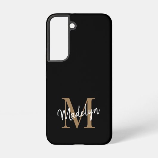 Moderne zwarte goudmonogram Feminine Script Name Samsung Galaxy Hoesje (Achterkant)