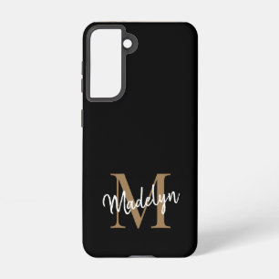 Moderne zwarte goudmonogram Feminine Script Name Samsung Galaxy Hoesje