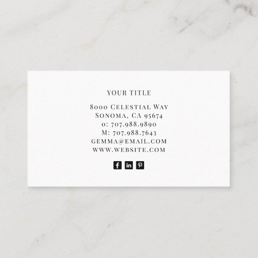 Moderne zwarte goudmonogram Feminine Script Name Visitekaartje (Achterkant)