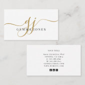 Moderne zwarte goudmonogram Feminine Script Name Visitekaartje (Voorkant / Achterkant)