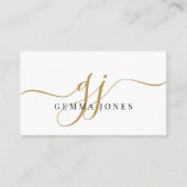 Moderne zwarte goudmonogram Feminine Script Name Visitekaartje (Voorkant)