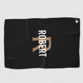 Moderne zwarte goudmonogram golfhanddoek (Horizontaal)