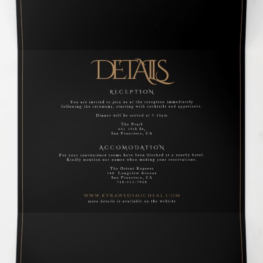 Moderne zwarte goudmonogram in één keer drieluik uitnodiging (Binnenkant midden)