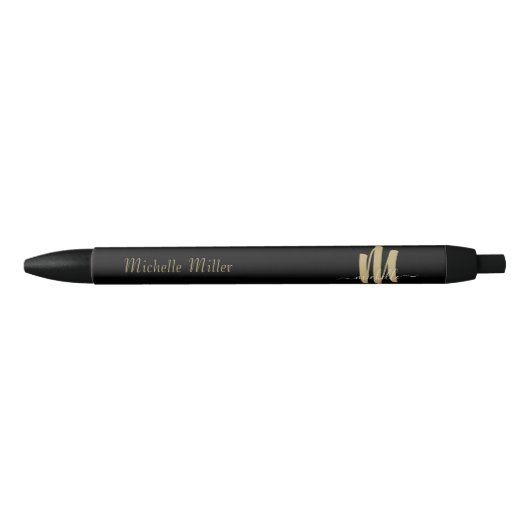 moderne zwarte goudmonogram initiaal handelsnaam inkt pen (Voorkant)