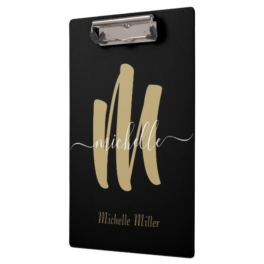moderne zwarte goudmonogram initiaal handelsnaam klembord (Links)
