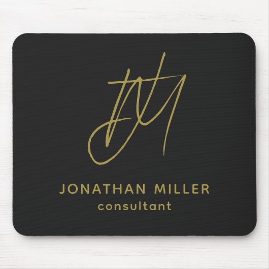 Moderne zwarte goudmonogram muismat (Voorkant)