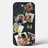 Moderne zwarte & goudmonogram multi-foto Case-Mate iPhone case (Achterkant)
