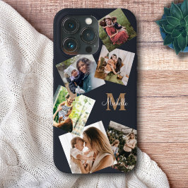 Moderne zwarte & goudmonogram multi-foto Case-Mate iPhone case