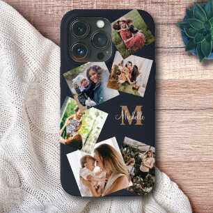 Moderne zwarte & goudmonogram multi-foto Case-Mate iPhone case