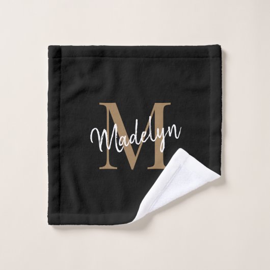 Moderne zwarte goudmonogram naam bad handdoek (Wasdoekje)