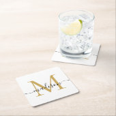 Moderne zwarte goudmonogram naam kartonnen onderzetters (Insitu)