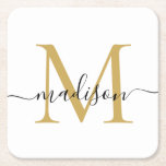 Moderne zwarte goudmonogram naam kartonnen onderzetters<br><div class="desc">Elegant Modern Gepersonaliseerd Zwart Goud Monogram Script Naam Initiaal Papier Onderzetter</div>