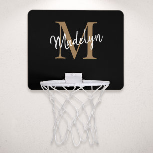Moderne zwarte goudmonogram naam mini basketbalbord