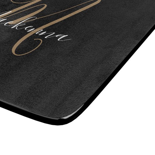 Moderne zwarte goudmonogram naam snijplank (Hoek)