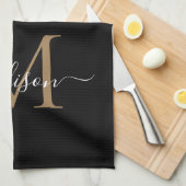 Moderne zwarte goudmonogram naam theedoek (Quarter Fold)