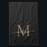 Moderne zwarte goudmonogram naam theedoek<br><div class="desc">Modern stijlvol elegant zwart goudmonogram,  keukenhanddoek</div>