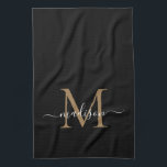 Moderne zwarte goudmonogram naam theedoek<br><div class="desc">Modern stijlvol elegant zwart goudmonogram,  keukenhanddoek</div>