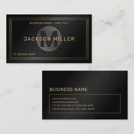 Moderne zwarte & goudmonogram - op maat visitekaartje (Voorkant / Achterkant)