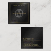 Moderne zwarte & goudmonogram Professional Vierkante Visitekaartje (Voorkant / Achterkant)