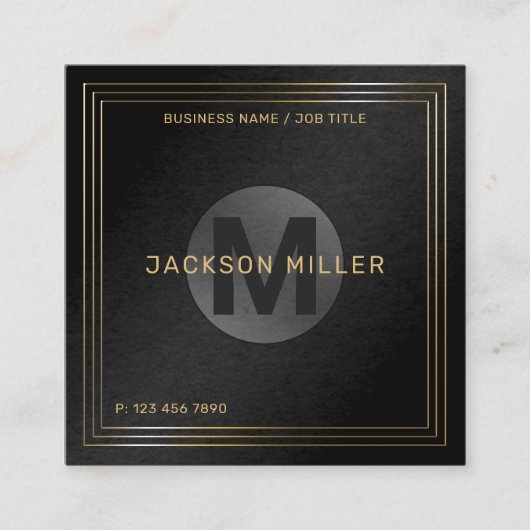 Moderne zwarte & goudmonogram Professional Vierkante Visitekaartje (Voorkant)