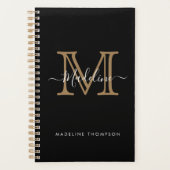 Moderne zwarte goudmonogram voor Elegant Professio Planner (Voorkant)