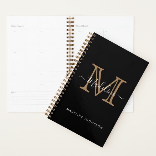 Moderne zwarte goudmonogram voor Elegant Professio Planner (Display)
