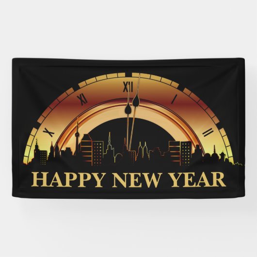 Moderne zwarte & goudnieuwe jaren! spandoek (Horizontaal)