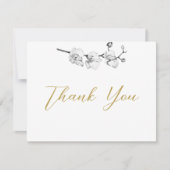 Moderne zwarte goudorchideeën bruiloft bedankkaart (Voorkant)