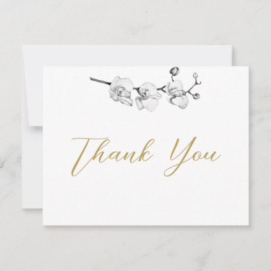 Moderne zwarte goudorchideeën bruiloft bedankkaart (Voorkant)