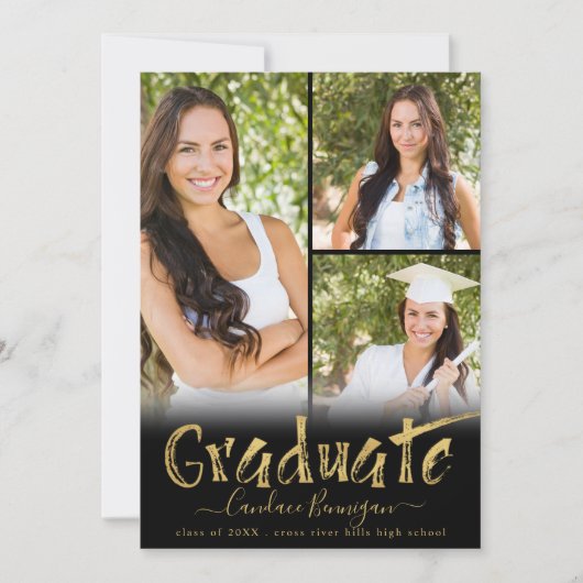 Moderne zwarte goudpenseel Afstuderen fotocollage Aankondiging (Voorkant)