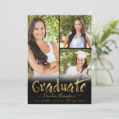 Moderne zwarte goudpenseel Afstuderen fotocollage Aankondiging (Staand voorkant)