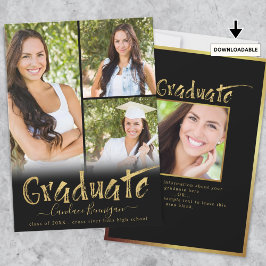 Moderne zwarte goudpenseel Afstuderen fotocollage Aankondiging