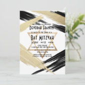 Moderne zwarte goudpenseelstreek rond Mitzvah Kaart (Staand voorkant)