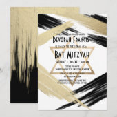 Moderne zwarte goudpenseelstreek rond Mitzvah Kaart (Voorkant / Achterkant)