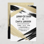 Moderne zwarte goudpenseelVerloving Kaart (Voorkant / Achterkant)