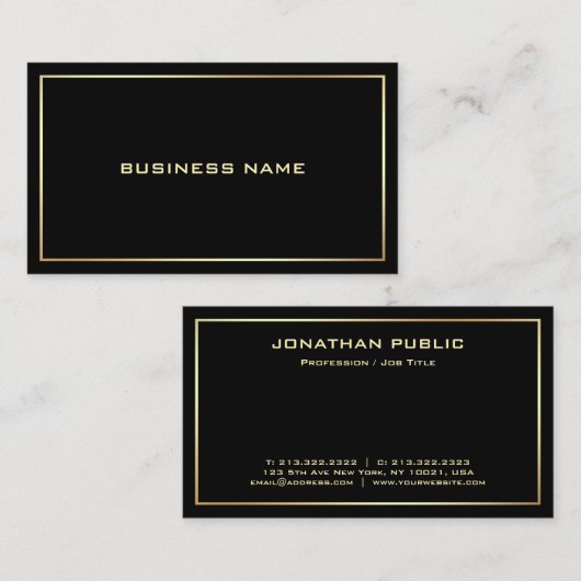Moderne zwarte goudprofessionele Sjabloon Visitekaartje (Voorkant / Achterkant)