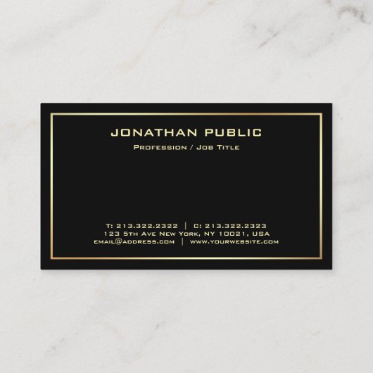 Moderne zwarte goudprofessionele Sjabloon Visitekaartje (Achterkant)