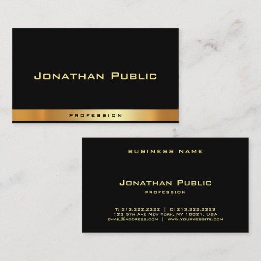 Moderne zwarte goudprofessionele Sjabloon Visitekaartje (Voorkant / Achterkant)