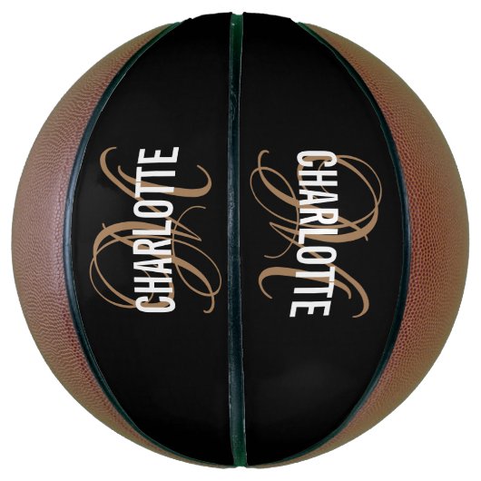 Moderne zwarte goudscriptnaam Basketball Basketbal (Verticaal)