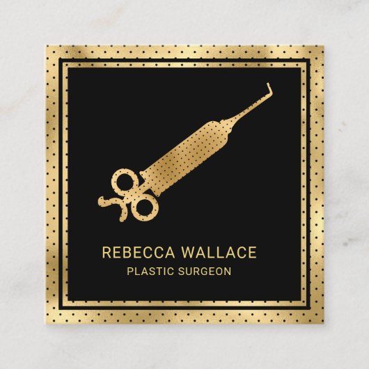 Moderne zwarte goudspuit Plastic chirurg Doctor Vierkante Visitekaartje (Voorkant)