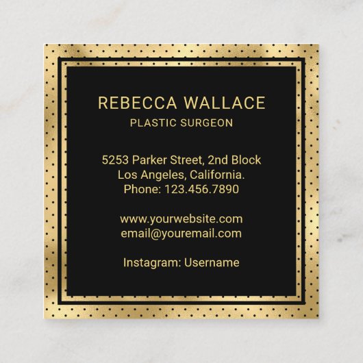 Moderne zwarte goudspuit Plastic chirurg Doctor Vierkante Visitekaartje (Achterkant)