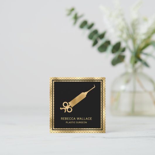Moderne zwarte goudspuit Plastic chirurg Doctor Vierkante Visitekaartje (Staand voorkant)